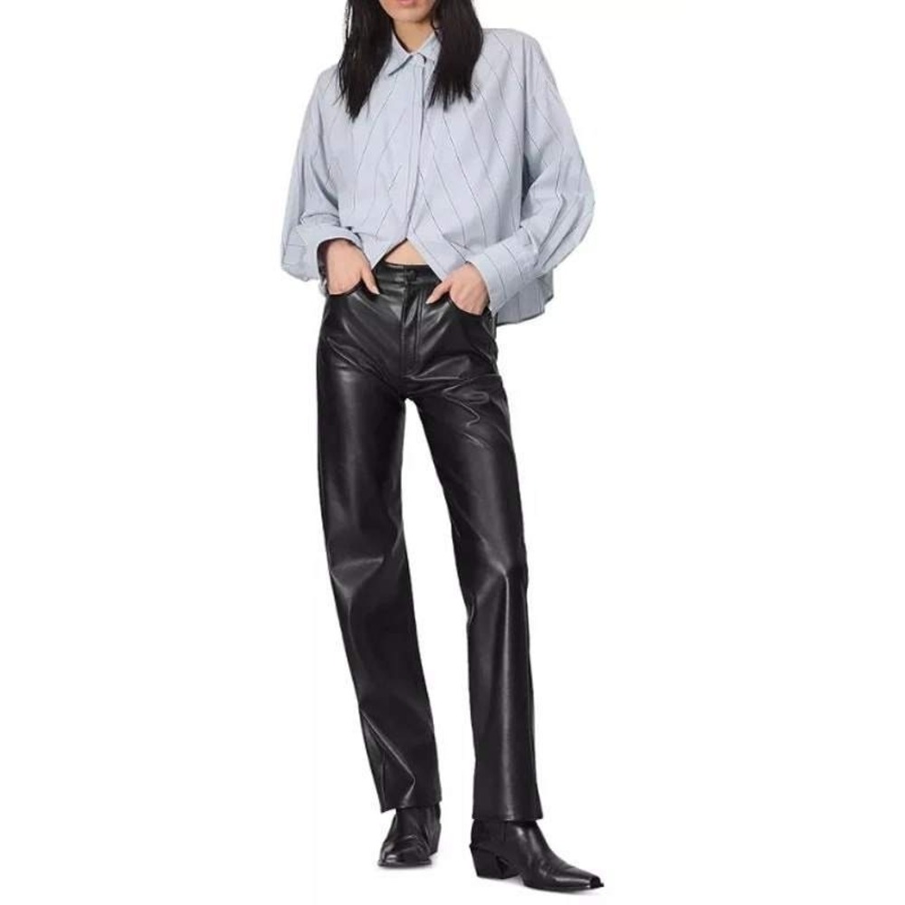 NWT RAG & BONE WOMENS 26 HARLOW‎ FULL LENGTH FAUX LEATHER STRAIGHT PANT BLACK